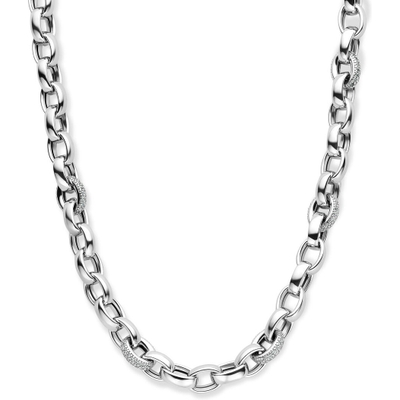 collier jasseron ovaal zirkonia 75 mm 45 cm zilver gerhodineerd