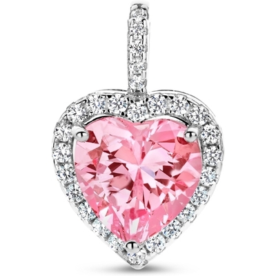 hanger hart wit en roze zirkonia halo zilver gerhodineerd