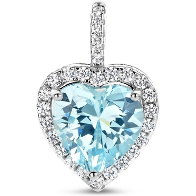 hanger hart wit en aquamarijnkleurig zirkonia halo zilver gerhodineerd