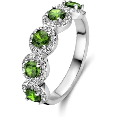 884334 Zilveren ring met groen zirkonia halo