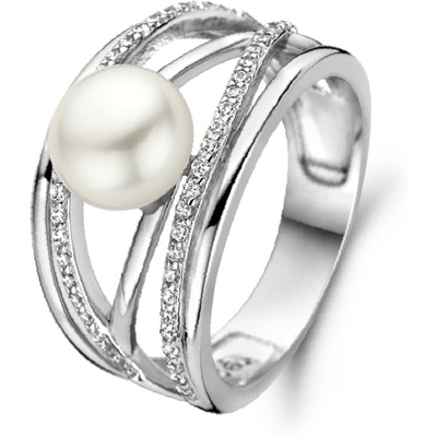 884346 Zilveren ring met parel en zirkonia 12 mm