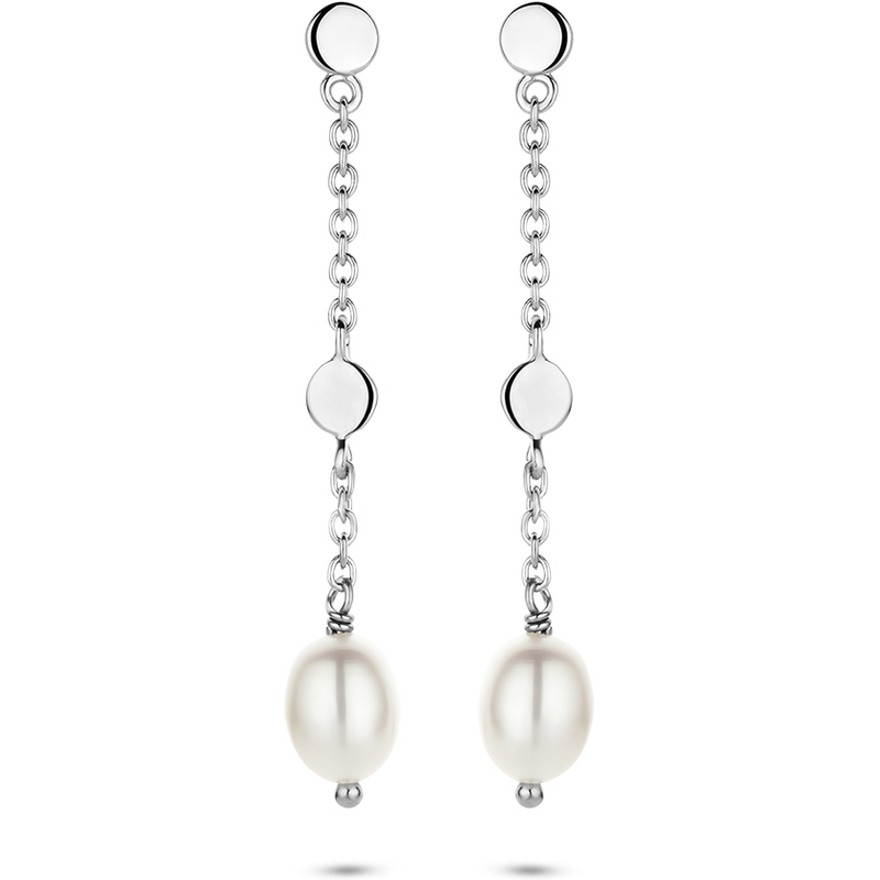 885526 Zilveren oorhangers met parel 35 mm