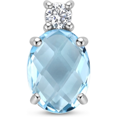 hanger blauw topaas en zirkonia 13 mm zilver gerhodineerd