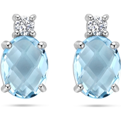 oorknoppen blauw topaas en zirkonia 105 mm zilver gerhodineerd