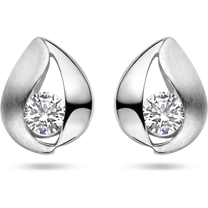 885485 Zilveren oorknopjes druppel met zirkonia 10,5 mm
