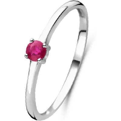 884359 Zilveren ring met geboortesteen juli robijn