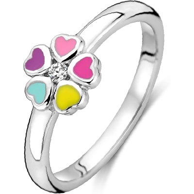884399 Zilveren kinderring met bloem en zirkonia