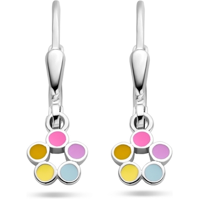 oorhangers emaille bloem brisur haak zilver gerhodineerd