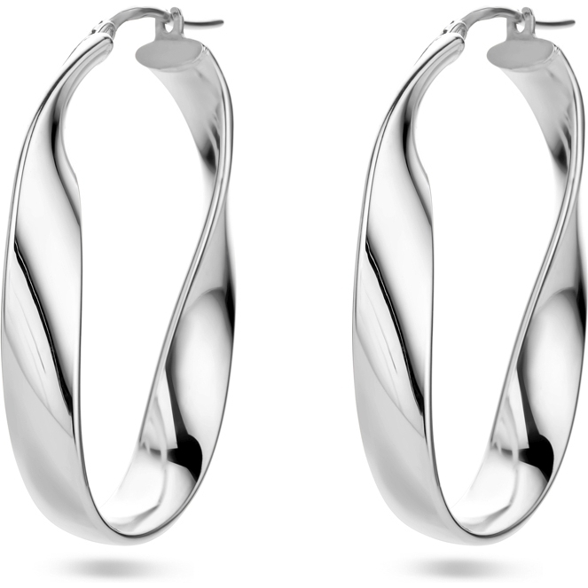 885579 Zilveren oorringen gedraaid 40 mm