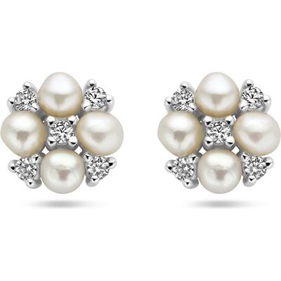 oorknoppen parel en zirkonia zilver gerhodineerd