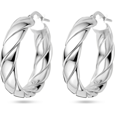 885601 Zilveren oorringen gedraaid 6 mm