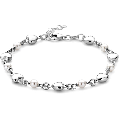 armband hartjes en swarovski parels 17  2 cm zilver gerhodineerd