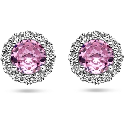 oorknoppen roze en wit zirkonia halo zilver gerhodineerd