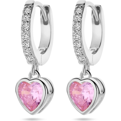 oorringen hart roze en wit zirkonia zilver gerhodineerd