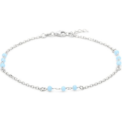 enkelbandje blauw kristal bolletjes 24  2 cm zilver gerhodineerd
