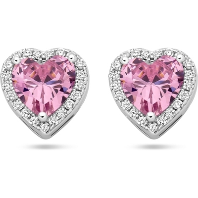 oorknoppen hartje wit en roze zirkonia halo zilver gerhodineerd