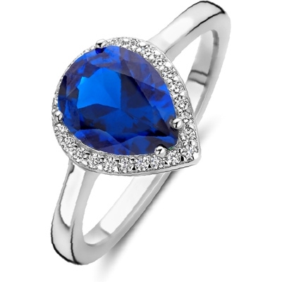 884499 Zilveren ring met blauwe zirkonia halo