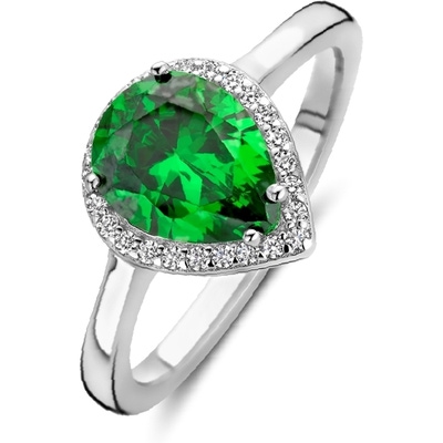 884498 Zilveren ring met groene zirkonia halo