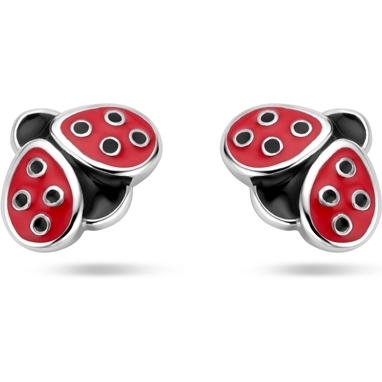 oorknoppen lieveheersbeestje emaille zilver gerhodineerd