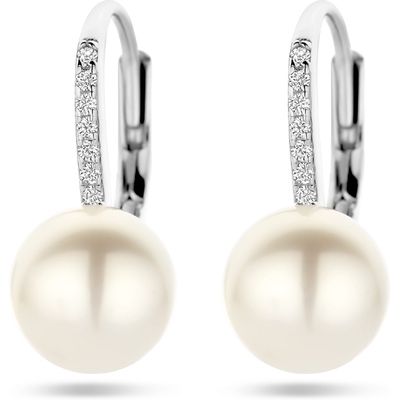 oorhangers parel en zirkonia brisur haak zilver gerhodineerd