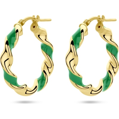 oorringen gedraaid groen emaille 1 micron zilver verguld geel