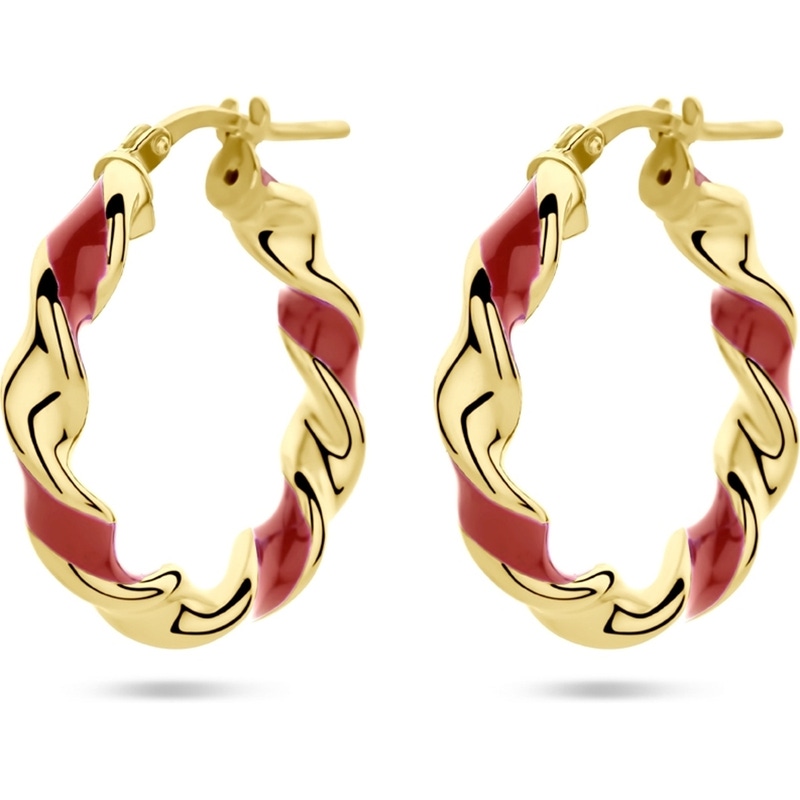 885700 Goudkleurige oorringen met rood gedraaid 22,5 mm