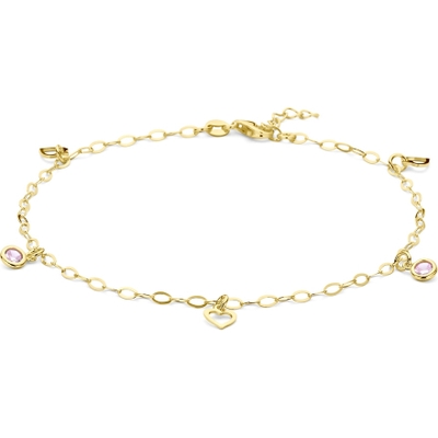 enkelbandje hart en roze zirkonia 24  2 cm 3 micron zilver verguld geel
