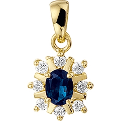 hanger saffier en diamant 0152 ct halo 17 mm 14K geelgoud