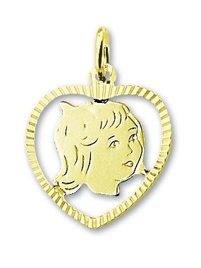 hanger meisje hart gediamanteerd 19 x 16 mm 14K geelgoud