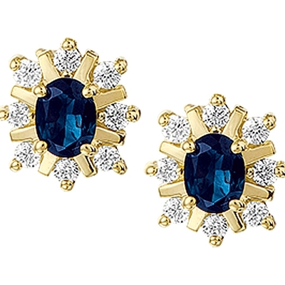 oorknoppen saffier en diamant 016ct h p1 halo 14K geelgoud