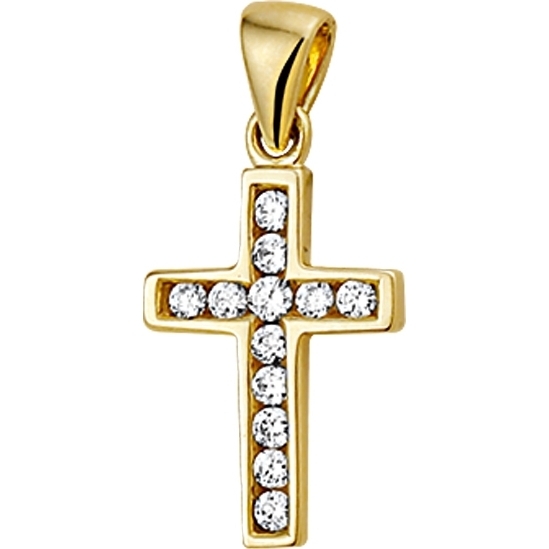 884879 14k gouden hanger kruisje met zirkonia 20 mm