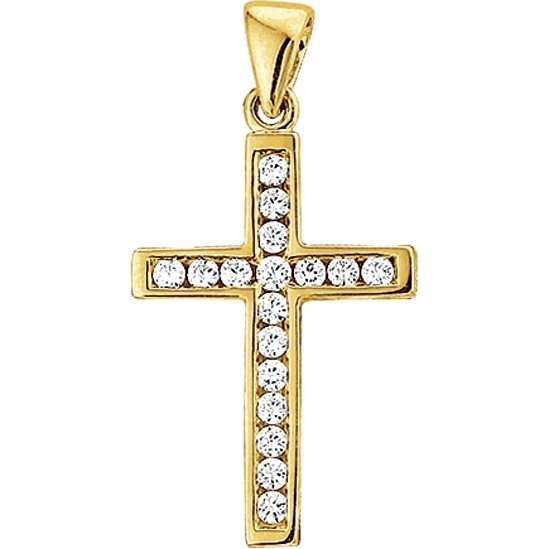 884880 14k gouden hanger kruisje met zirkonia 26,5 mm