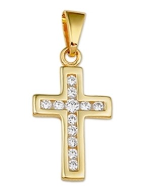 hanger kruis zirkonia 14K geelgoud