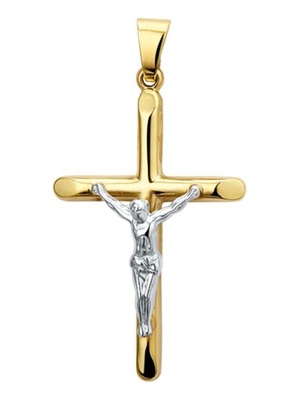 hanger kruis en corpus bicolor gestift 14K geelgoud