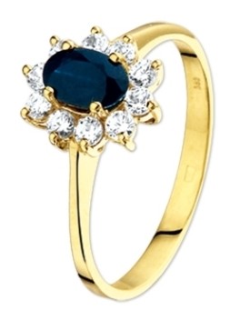 Treasure Collection TC-37272 Geelgouden ring met blauwe zirkonia