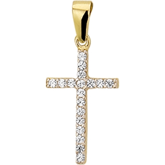884890 14k gouden hanger kruisje met zirkonia