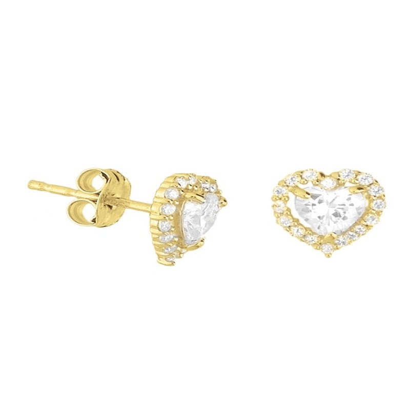 Treasure Collection TC-42849 Gouden oorknoppen hartje zirkonia 7x6,5 mm
