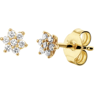 oorknoppen ster diamant 014ct 2x007ct h si halo 14K geelgoud