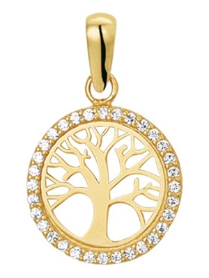 hanger levensboom zirkonia 14K geelgoud