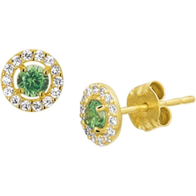 oorknoppen syn smaragd en zirkonia 14K geelgoud