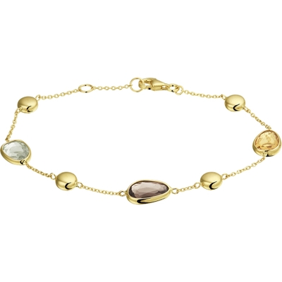 armband rookkwarts citrien en amethist 175 19 cm 14K geelgoud