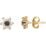 oorknoppen saffier en zirkonia halo 14K geelgoud