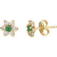 oorknoppen smaragd en zirkonia halo 14K geelgoud