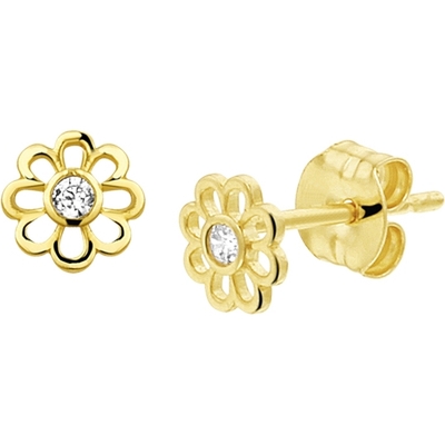 oorknoppen bloem zirkonia 14K geelgoud