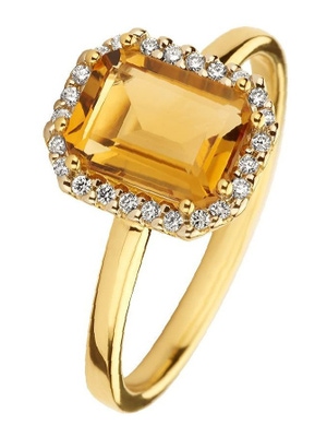 The House Of Jewels THOJ0445 14 karaat gouden citrien ring met 0,10 ct diamant H096