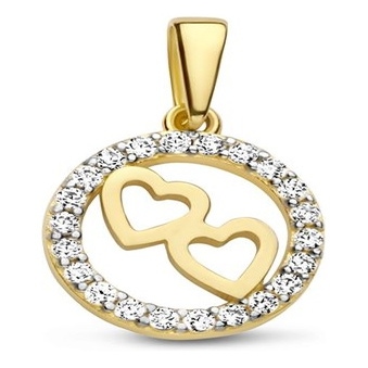 Treasure Collection M072 14 karaat gouden hanger met hartjes en zirkonia