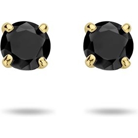 oorknoppen zwart zirkonia 14K geelgoud