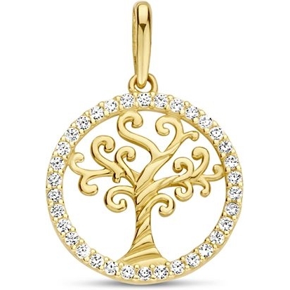 Treasure Collection 882603 14k gouden hanger levensboom zirkonia