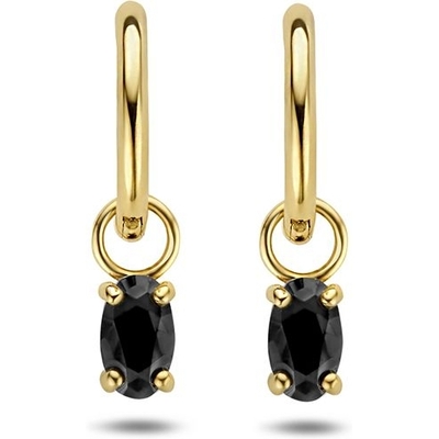 klapoorringen zwart zirkonia 14K geelgoud