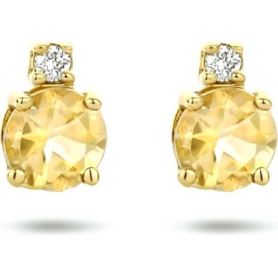 oorknoppen citrien en diamant 2x 0015ct h si 14K geelgoud